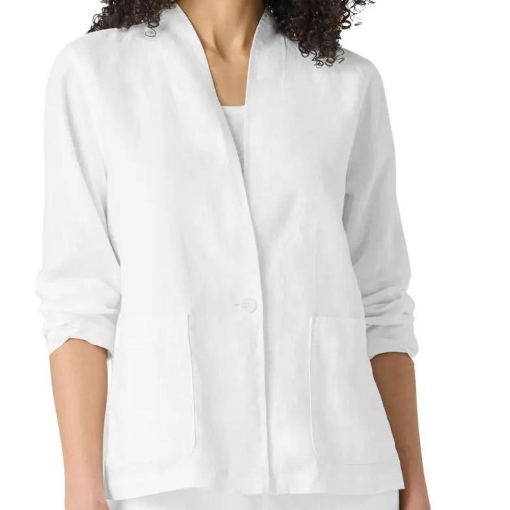 Eileen Fisher 3XL White 100% Irish Linen Button Front Shawl Collar Jacket‎ NWT